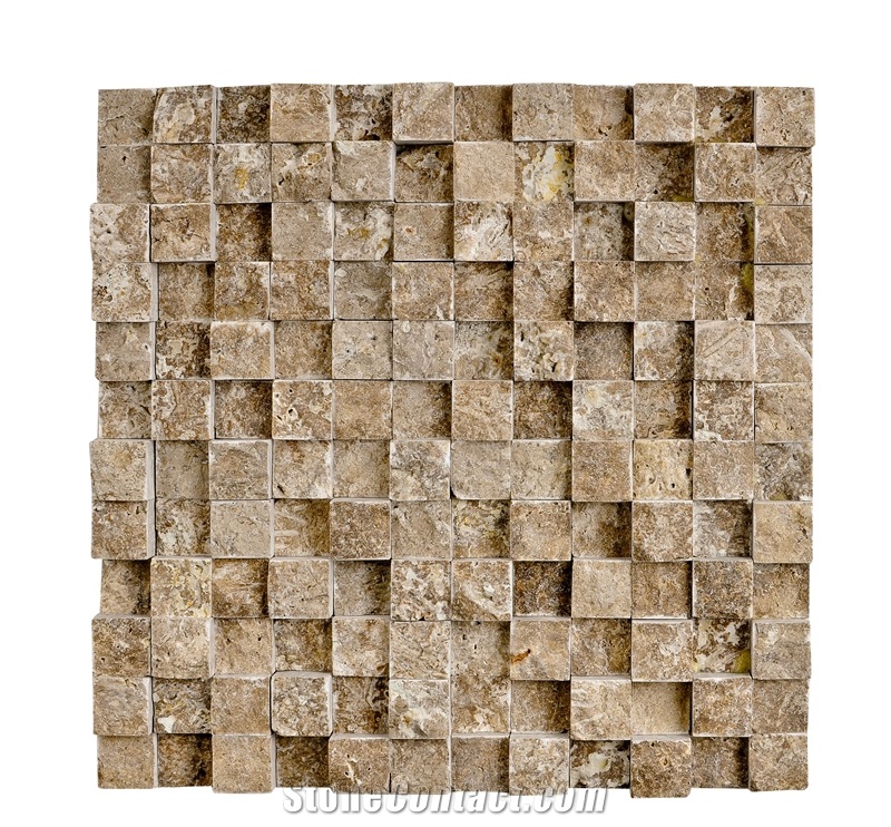 Noce Travertine 3D Split Face Mosaic Tile