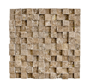 Noce Travertine 3D Split Face Mosaic Tile