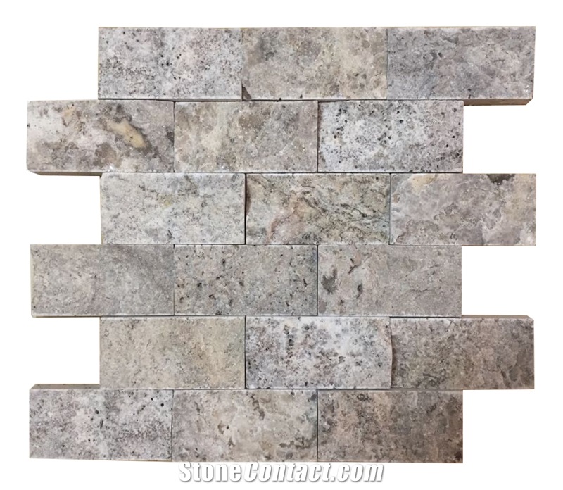 Silver Travertine Split Face Mosaic, Mosaic Tile