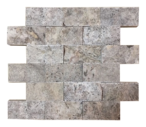 Silver Travertine Split Face Mosaic, Mosaic Tile Silver Travertine Split Face Mosaic, Mosaic Tile