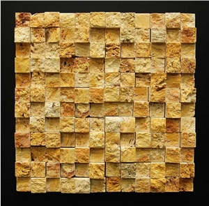 Yellow Travertine 3d Split Face Mosaic,Mosaic Tile
