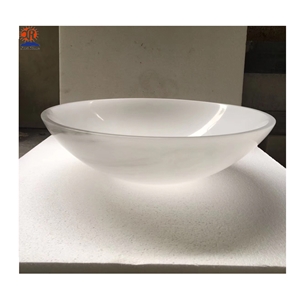 Han White Jade Marble Round Bathroom Wash Basin