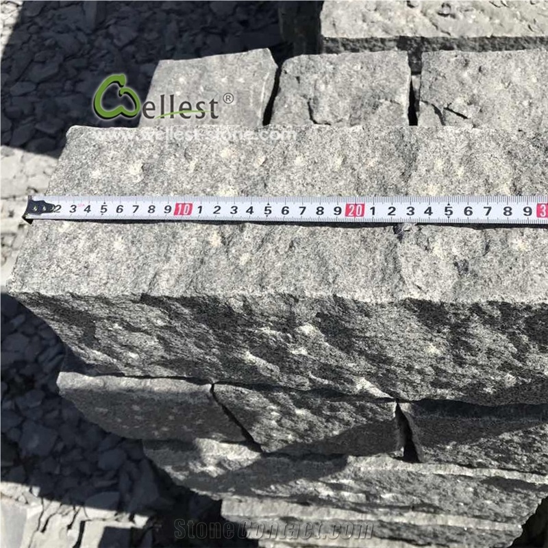 G654 Sesame Black Granite Kerbstone Rough Picked