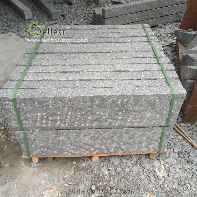 G654 Sesame Black Granite Kerbstone Rough Picked