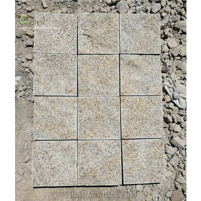 G682 Cube Stone Paver Yellow Beige Rusty Granite