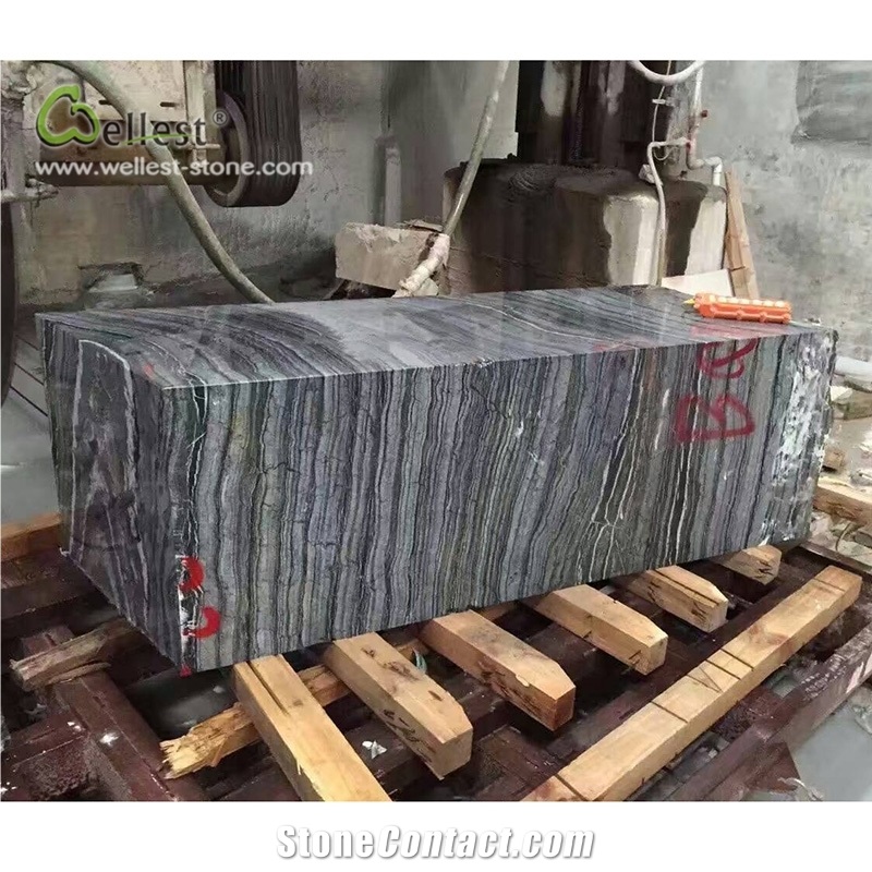 M711 Marble Block Kerb Stone Ancient Wood Grain, China Black Marble