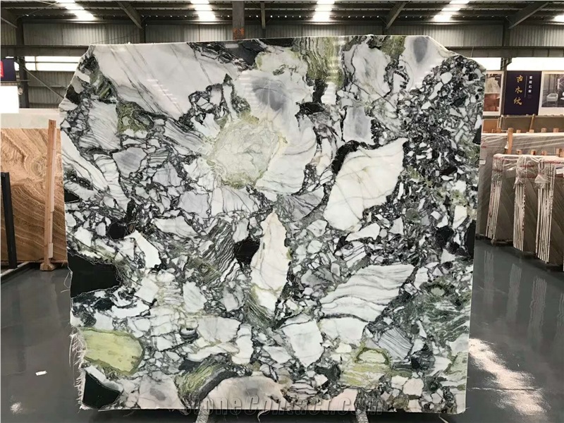 China White Beauty Ice Jade Green Marble Slabs