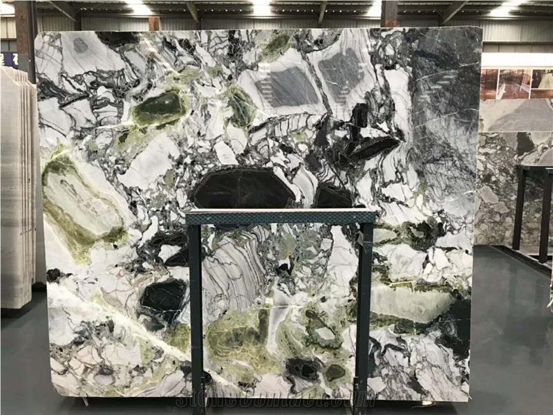 China White Beauty Ice Jade Green Marble Slabs