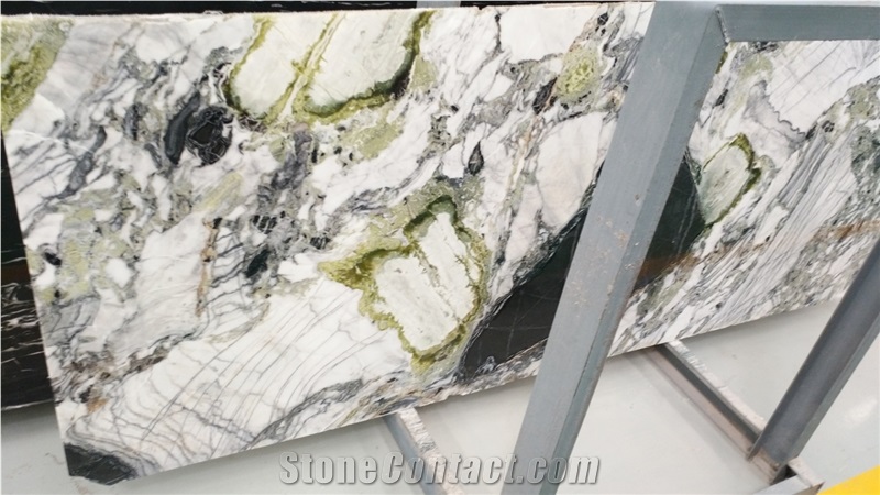 China White Beauty Ice Jade Green Marble Slabs