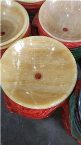 Honey Resin Yellow Onyx Round Sinks Stone Basin