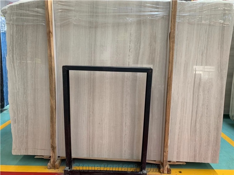 White Wood Grain Veins Marble Slab