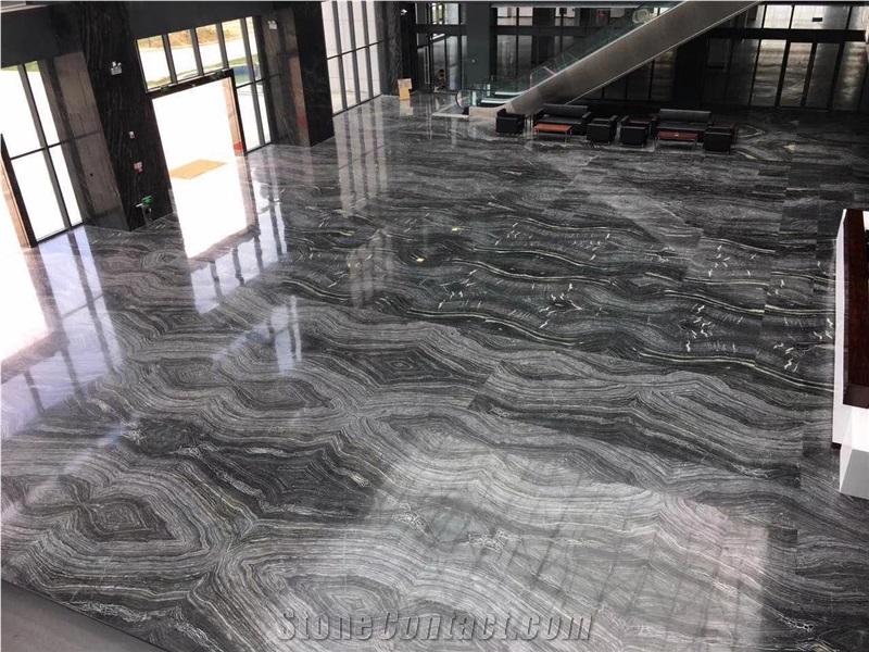 Black Wooden Marble Zebra Bookmatch Tiles Slab