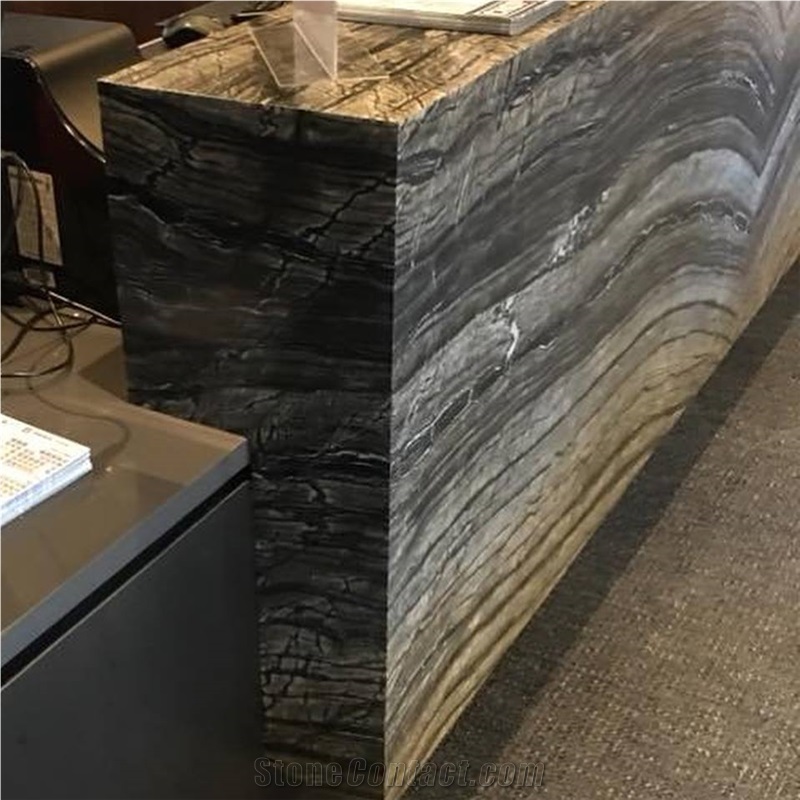 Black Wooden Marble Zebra Bookmatch Tiles Slab