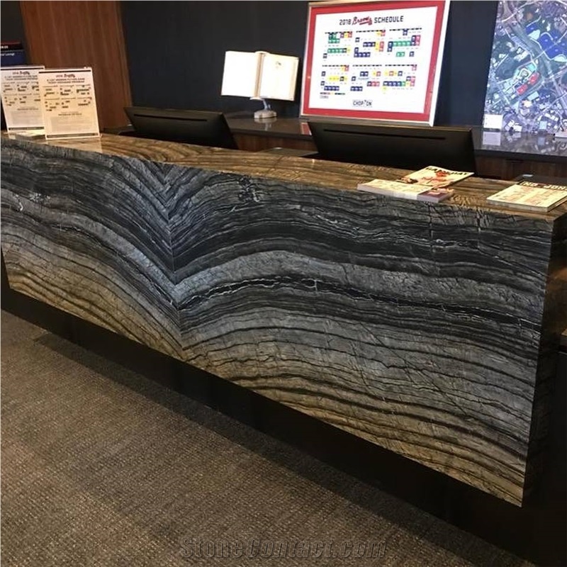 Black Wooden Marble Zebra Bookmatch Tiles Slab