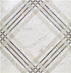 Lattice White Marble Medallion Flooring Decoration