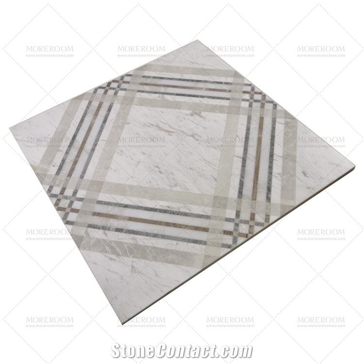 Lattice White Marble Medallion Flooring Decoration