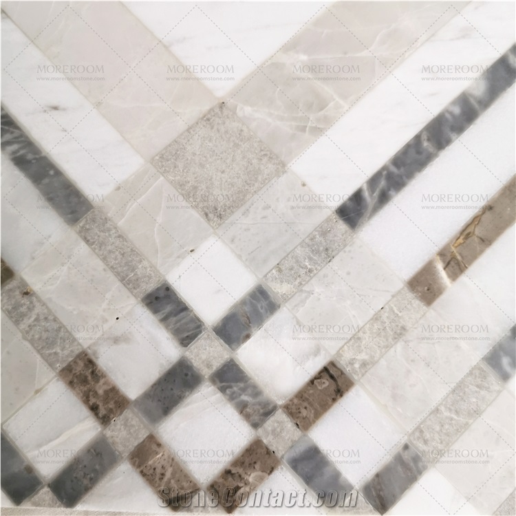 Lattice White Marble Medallion Flooring Decoration