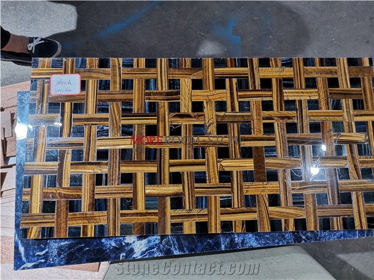 Luxury Bartop Yellow Blue Tiger Eye Slab Tiles