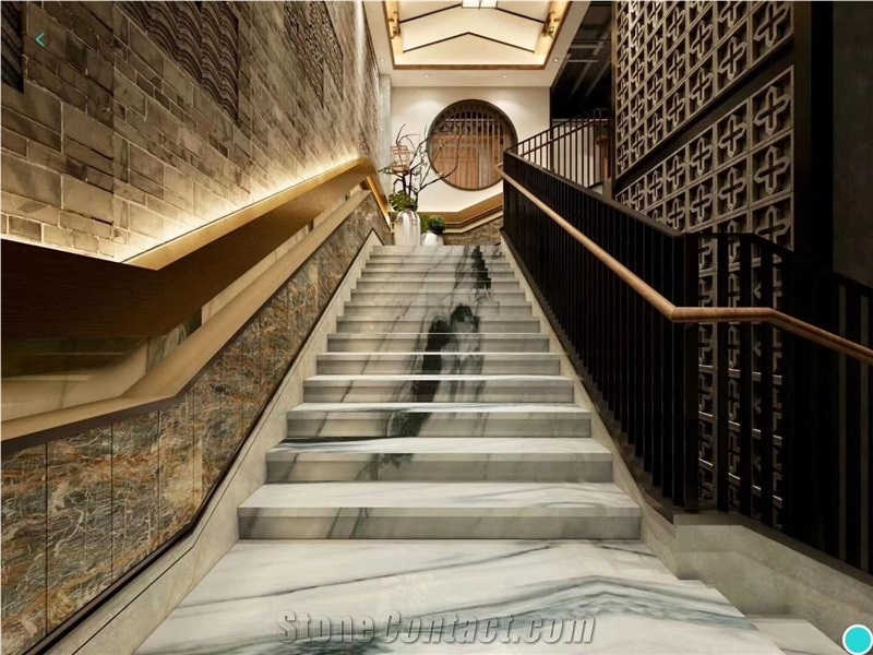 Panda White Marble Floor Veins Stair Steps Case