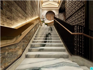 Panda White Marble Floor Veins Stair Steps Case