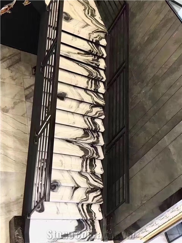 Panda White Marble Floor Veins Stair Steps Case