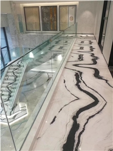 Panda White Marble Floor Veins Stair Steps Case