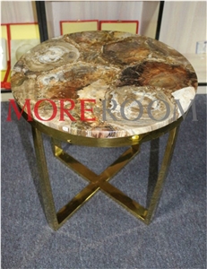 Petrified Wood Small Round Side Table Desk