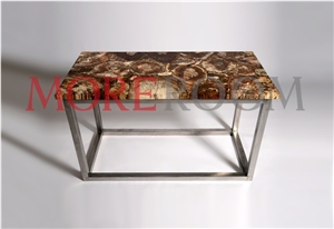 Petrified Wood Small Round Side Table Desk