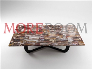 Petrified Wood Small Round Side Table Desk