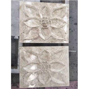 Beige Natural Stone Reliefs Flower Engravings Wall