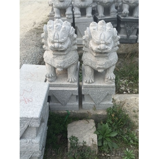 Grey Granite Lions Garden Sculpture Statue