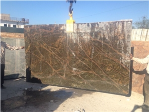 Rain Forest Brown Marble Slabs Tiles Covering