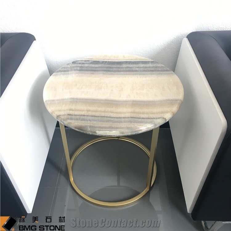 Brown Round Tiger Onyx Table Tops, Recetion Desk
