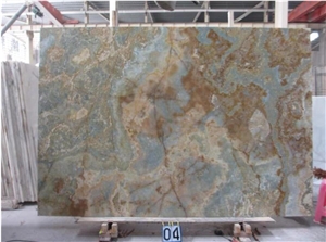 Natural Stone Blue Brown Onyx Slabs For Hotel Wall Cladding