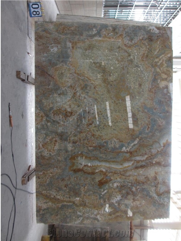 Natural Stone Blue Brown Onyx Slabs For Hotel Wall Cladding