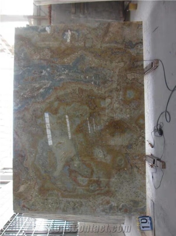 Natural Stone Blue Brown Onyx Slabs For Hotel Wall Cladding