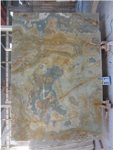 Natural Stone Blue Brown Onyx Slabs For Hotel Wall Cladding