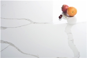 Artificial Quartz Gold Vein Slab and Tile Kitchen