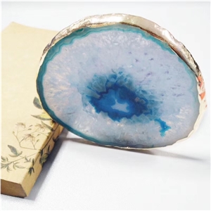 Blue Agate Coasters with Gold Edge Plated Drink