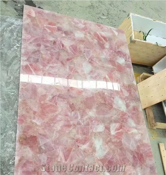 Pink Flower Semiprecious Stone Walling Slabs Tiles