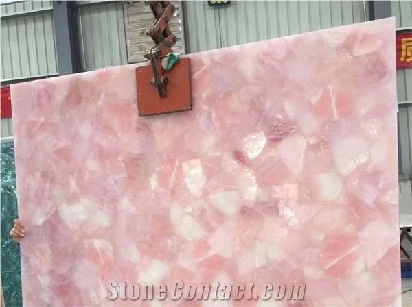 Pink Flower Semiprecious Stone Walling Slabs Tiles