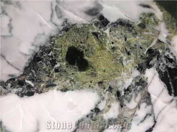 White Beauty Ice Connect Green Marble Tabletops