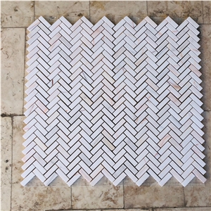 Dolomite Marble Herringbone Mosaic Tiles