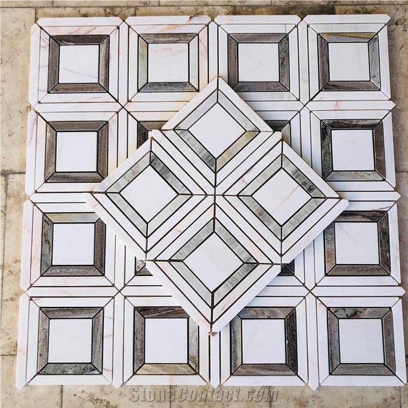 Dolomite Marble Rubik Rhombix Square Mosaic Tiles