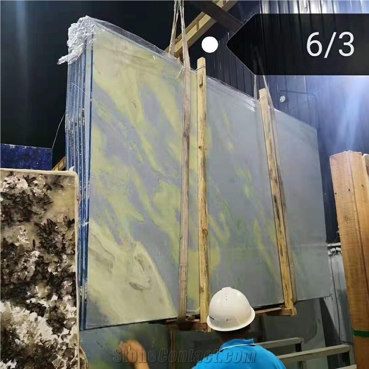 Arctic Blue Sky Marble Gold Lines Stone Slab