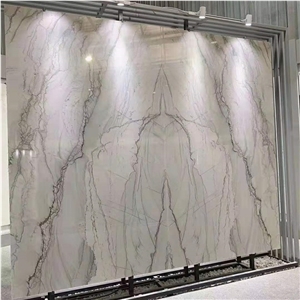 Brazil White Quartzite Black Lines Stone Slabs