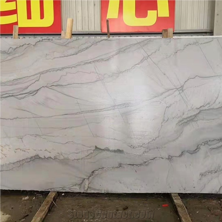 Brazil White Quartzite Black Lines Stone Slabs
