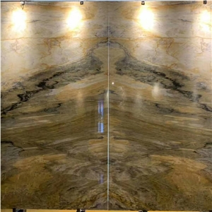 Golden Quartzite Bookmatched Stone Slab for Wall