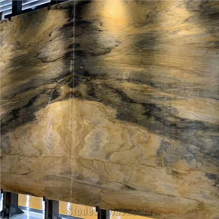 Golden Quartzite Bookmatched Stone Slab for Wall