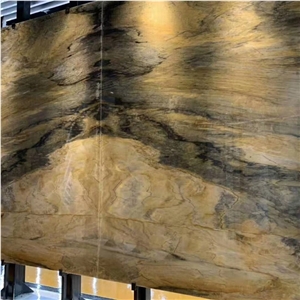 Golden Quartzite Bookmatched Stone Slab for Wall